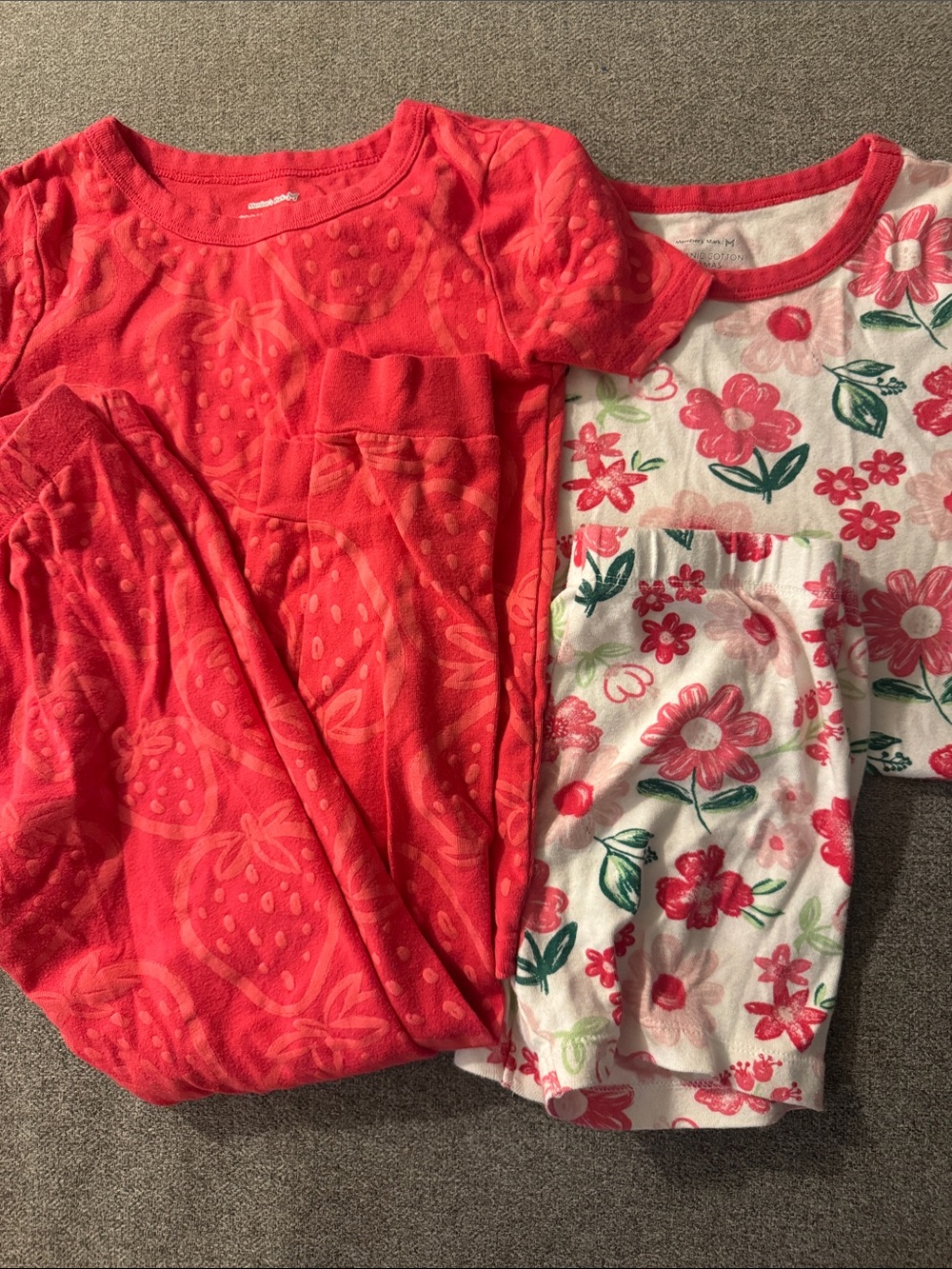 3/$15- Girls' Pink Floral and Strawberry Two-Piece Pajama Set